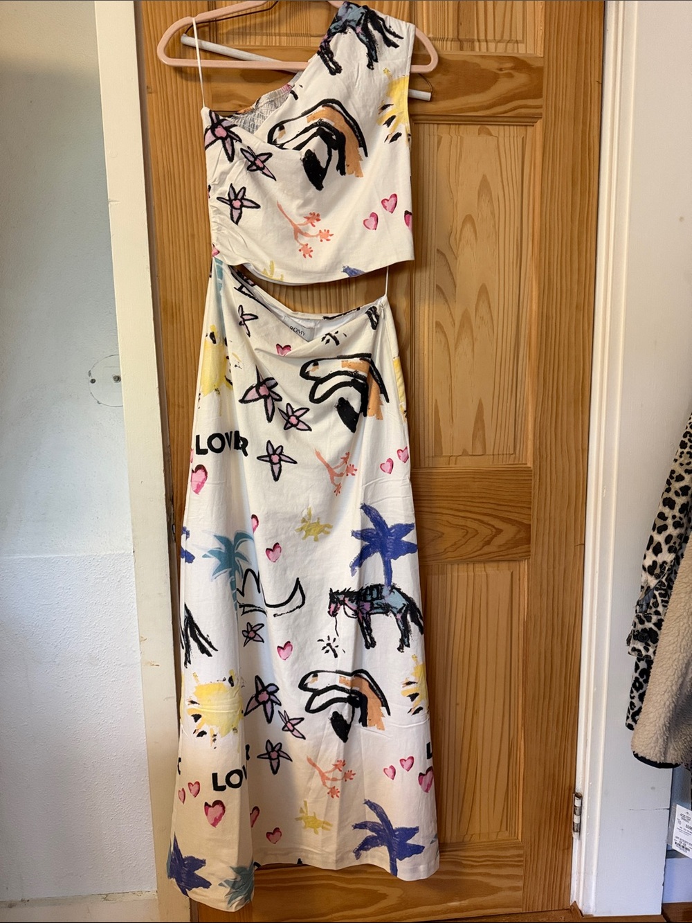 Romy White Asymmetrical Two-Piece Dress with Multicolor Print